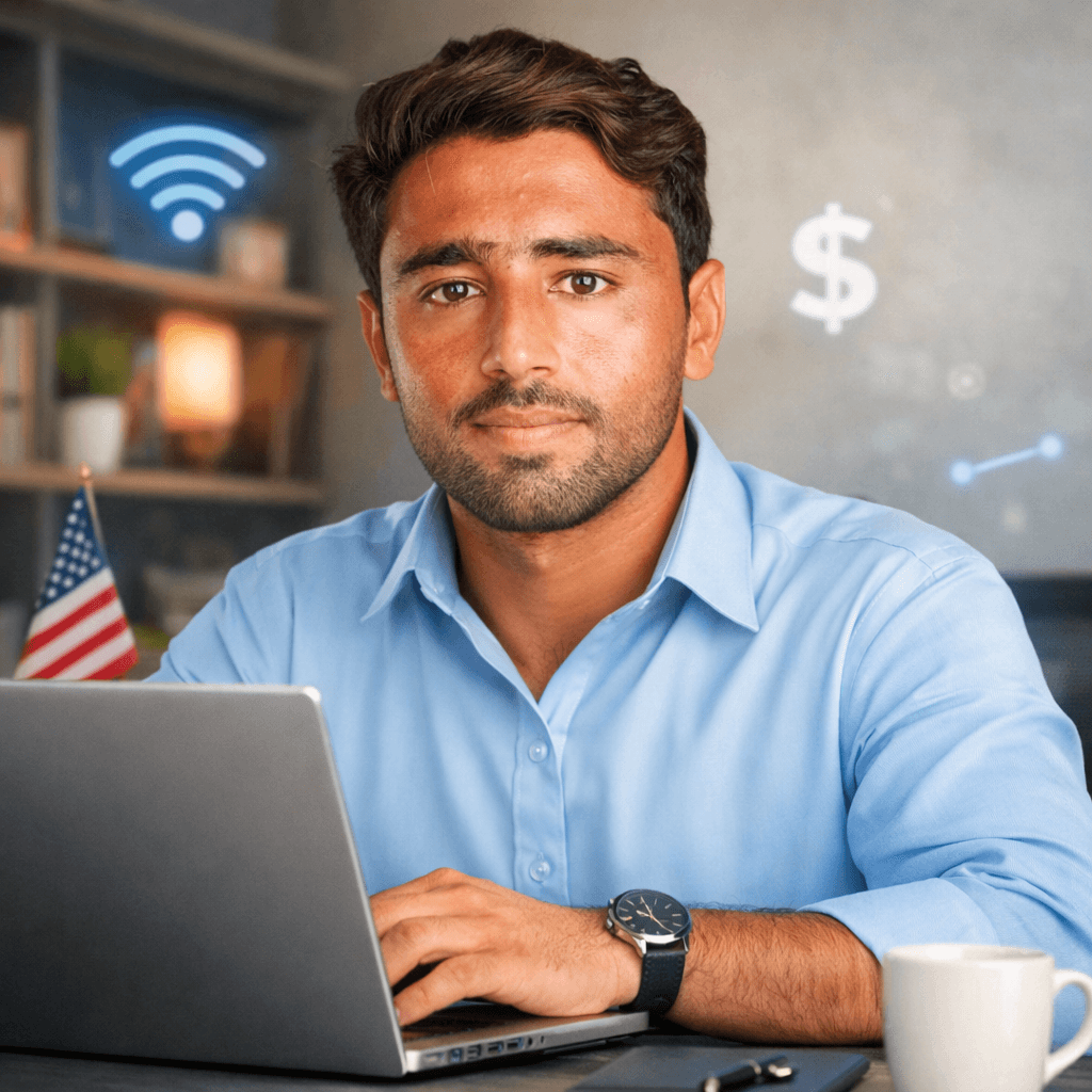 Allah Wadhaya – AI Powered SEO Specialist and Content Writer working on laptop