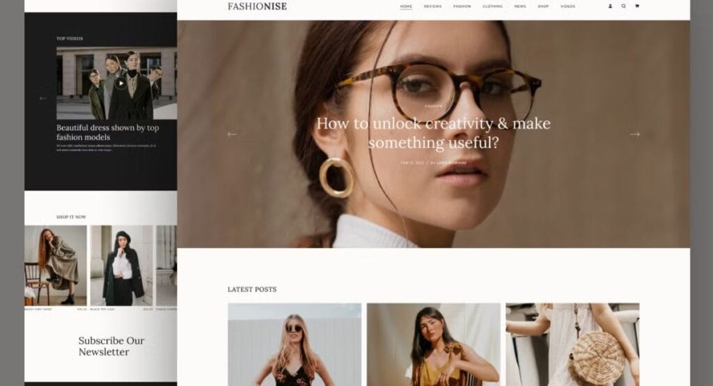 Minimalist fashion blog homepage example