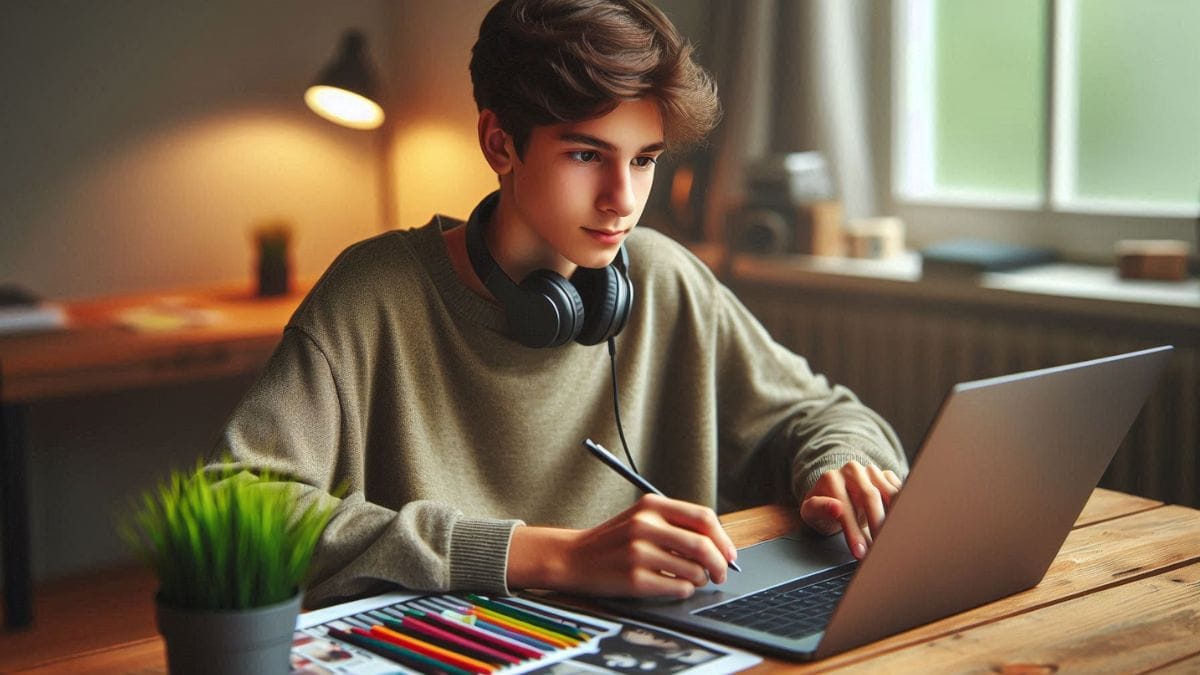 online-business-ideas-for-teens-usa-student-working-from-home American teen student working on laptop at home – Online Business Ideas for Teens in the United States