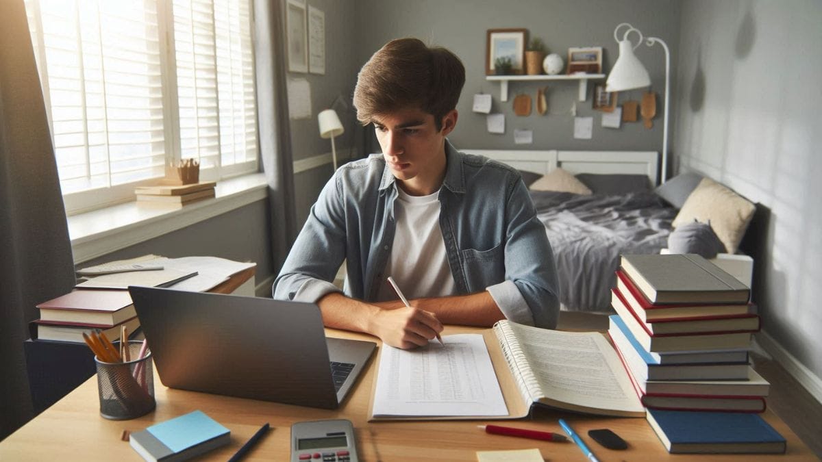 online-exam-preparation-tutoring-usa-2026 High school student preparing for exams at home with online tutoring session on laptop in the United States