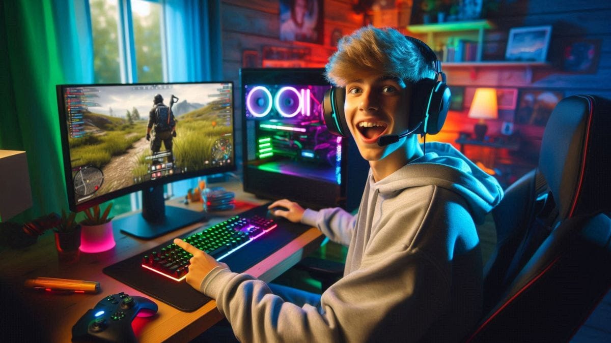 teen-gamer-playing-online-video-game-with-headset Excited teenage gamer streaming video game on computer with colorful LED gaming setup