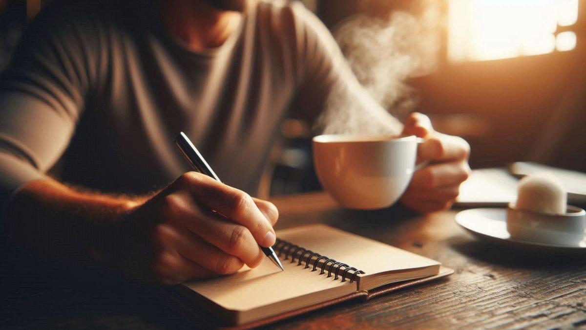 action-blog-photography Action shot of blogger writing and working naturally