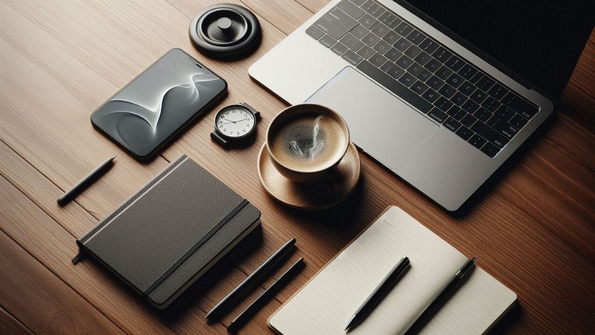 flat-lay-blog-photography Flat lay blog photography setup on wooden desk